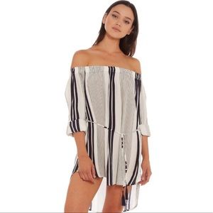 Faithfull the brand off shoulder stripe dress